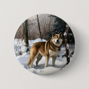Chapa Redonda De 5 Cm Akita Deja que nieve Navidad
