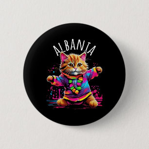 Chapa Redonda De 5 Cm Albania Quirky Funny Cute Colorous Dancing Cat Des