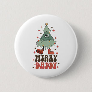 Chapa Redonda De 5 Cm Alegre Papá Retro Cara de árbol de Navidad Groovy