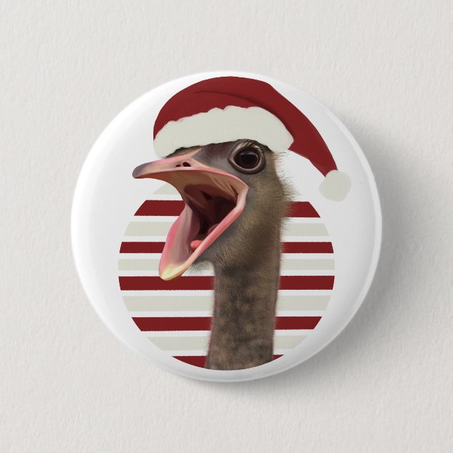 Chapa Redonda De 5 Cm Alegres Navidades De Ostrich Con Santa Hat (Anverso)