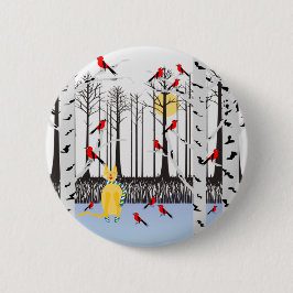 Chapa Redonda De 5 Cm Alegría de invierno - Gato con cardenales de Birch