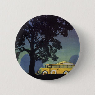 Chapa Redonda De 5 Cm Alemania vintage, bus amarillo de noche, arte de v