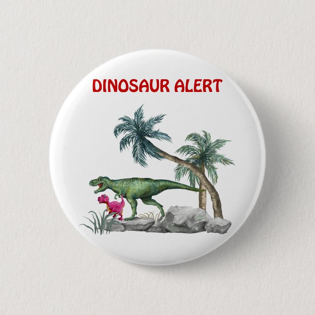 Chapa Redonda De 5 Cm Alerta de dinosaurios (Anverso)