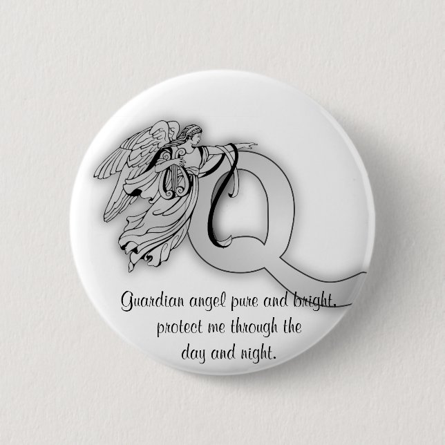 Chapa Redonda De 5 Cm Alfabeto del monograma del ángel de la letra q (Anverso)