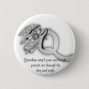 Chapa Redonda De 5 Cm Alfabeto del monograma del ángel de la letra q