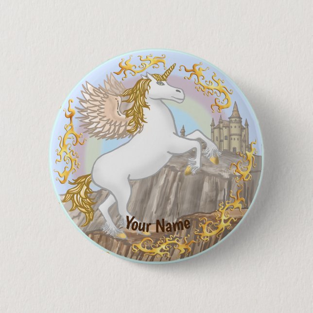 Chapa Redonda De 5 Cm Alfiler de Castle Pegasus Unicorn (Anverso)
