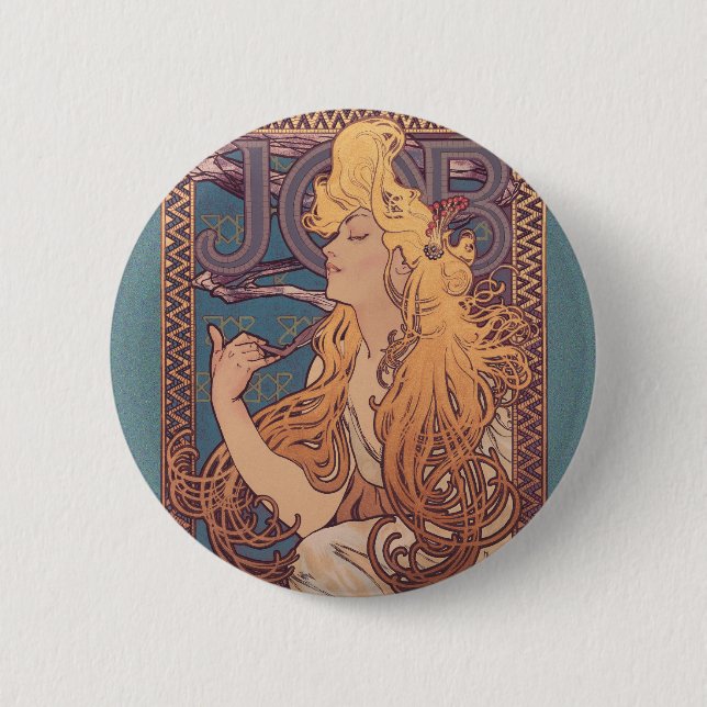 Chapa Redonda De 5 Cm Alfonse Mucha Job Art Nouveau mujer (Anverso)