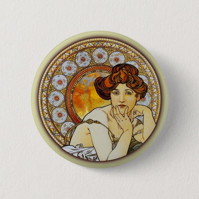 Chapa Redonda De 5 Cm Alfonso Mucha - Topaz (Anverso)