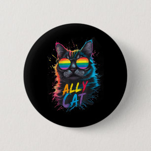 Chapa Redonda De 5 Cm Aliado LGBT Gato Sé Amable Arcoíris Gay Divertido