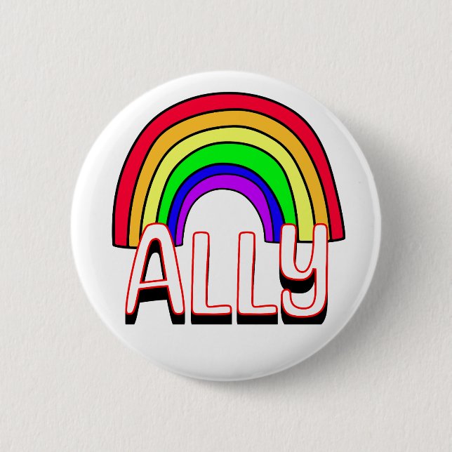 Chapa Redonda De 5 Cm Aliado LGBTQIA+ | Arcoiris y orgullo cardíaco (Anverso)