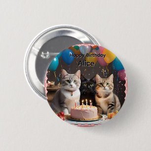 Chapa Redonda De 5 Cm Alice Nombre Con Gatos De Fiesta De Cumpleaños,