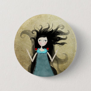 Chapa Redonda De 5 Cm Alicia con flores rojas vestidas de azul maravillo