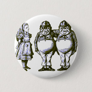 Chapa Redonda De 5 Cm Alicia, Tweedle Dee y Tweedle Dum en tinte azul