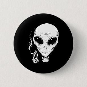 Chapa Redonda De 5 Cm Alienígena fumando divertido genial estética ufo m