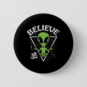 Chapa Redonda De 5 Cm Alienígena Meditando Cree Zen Paz Interior Et Ovni