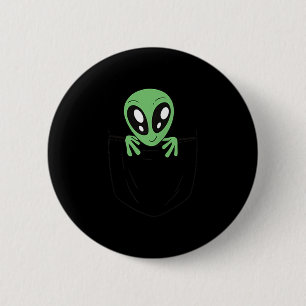 Chapa Redonda De 5 Cm Alienígena Verde En Un Gráfico De Ciencia Ficción