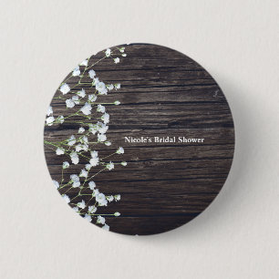 Chapa Redonda De 5 Cm Aliento de Bebé Floral y Madera Rústica Oscura