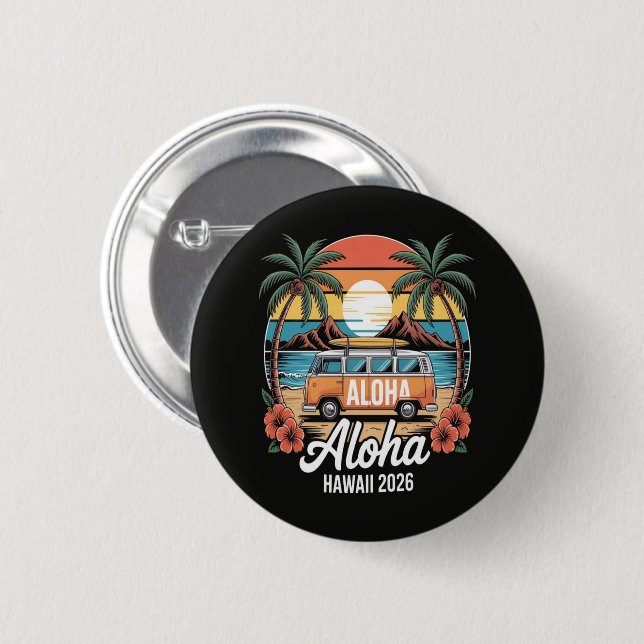 Chapa Redonda De 5 Cm Aloha Hawái 2026 (Anverso y reverso)