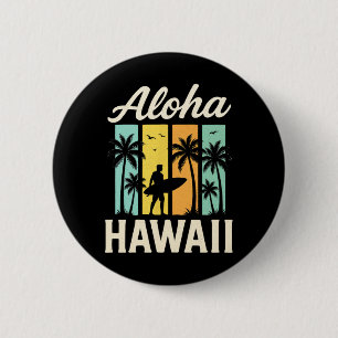 Chapa Redonda De 5 Cm Aloha Hawái - Playa de surf palmera puesta de sol