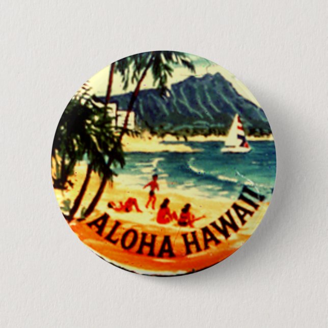 Chapa Redonda De 5 Cm Aloha Hawaii (Anverso)