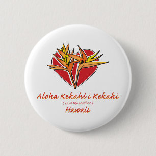 Chapa Redonda De 5 Cm Aloha Hawaiil Bird of Paradise Heart