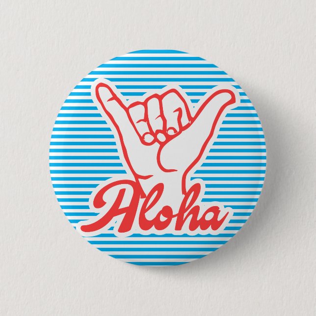 Chapa Redonda De 5 Cm Aloha Shaka Hands, versión azul (Anverso)