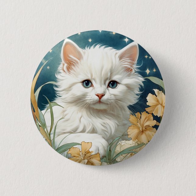 Chapa Redonda De 5 Cm Alphonse Mucha Art Nouveau Kitten (Anverso)