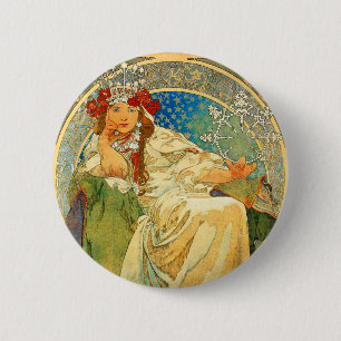 Chapa Redonda De 5 Cm Alphonse Mucha Art Nouveau Princess Hyacinth