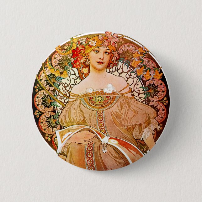 Chapa Redonda De 5 Cm Alphonse Mucha Dreaming (Reverie) (Anverso)