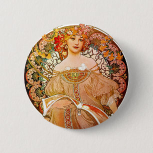 Chapa Redonda De 5 Cm Alphonse Mucha Dreaming (Reverie)