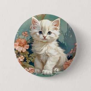 Chapa Redonda De 5 Cm Alphonse Mucha Estilo Gato Blanco