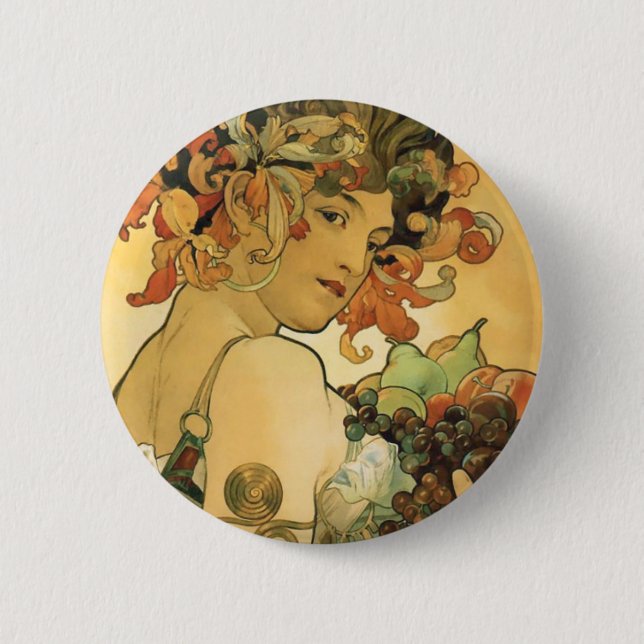 Chapa Redonda De 5 Cm Alphonse Mucha ~ Fruta. 1897 (Anverso)