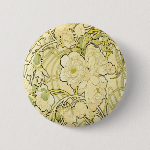 Chapa Redonda De 5 Cm Alphonse Mucha Peonías Patrón Floral Art Nouveau