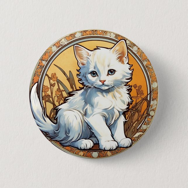 Chapa Redonda De 5 Cm Alphonse Mucha Style Cat (Anverso)
