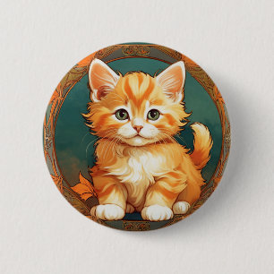 Chapa Redonda De 5 Cm Alphonse Mucha Style Naranja Cat