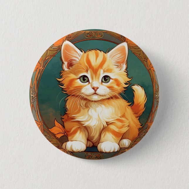 Chapa Redonda De 5 Cm Alphonse Mucha Style Naranja Cat (Anverso)