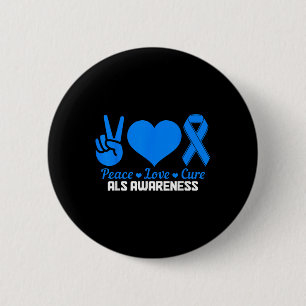 Chapa Redonda De 5 Cm Als Awareness Month Peace Love Cure Blue Ribbon