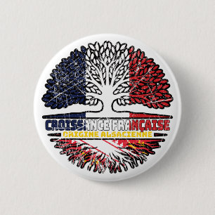 Chapa Redonda De 5 Cm Alsacia alsaciana Francia Árbol de raíces bandera