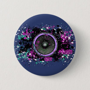 Chapa Redonda De 5 Cm Altavoz musical y pintura salpicada