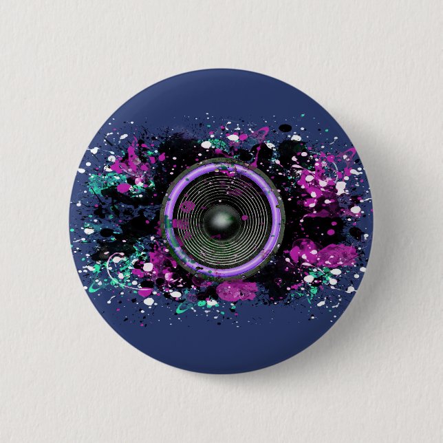 Chapa Redonda De 5 Cm Altavoz musical y pintura salpicada (Anverso)