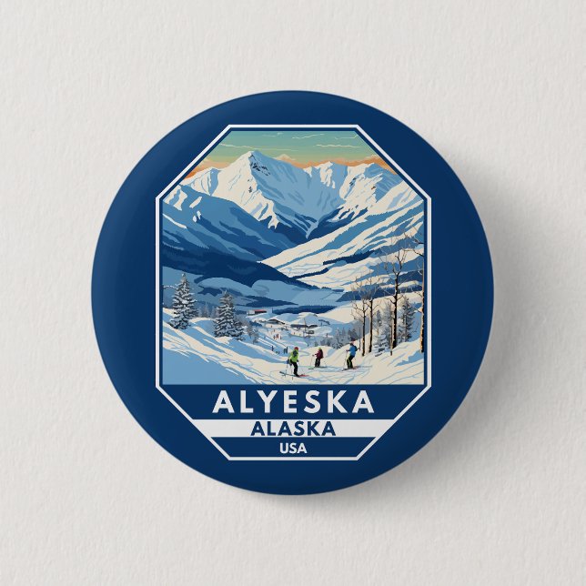 Chapa Redonda De 5 Cm Alyeska Alaska Winter Travel Art Vintage (Anverso)