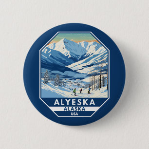 Chapa Redonda De 5 Cm Alyeska Alaska Winter Travel Art Vintage