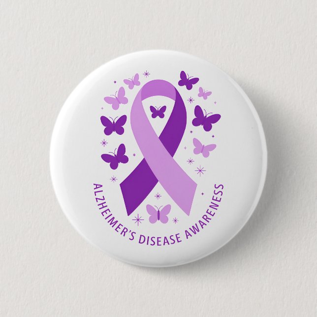 Chapa Redonda De 5 Cm Alzheimer's Disease Awareness Purple Ribbon (Anverso)
