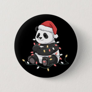 Chapa Redonda De 5 Cm Amante de Luces de Animales de Navidad de Panda Di