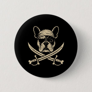 Chapa Redonda De 5 Cm Amante de Perros Bulldog Francés Pirata Antiguo Hu