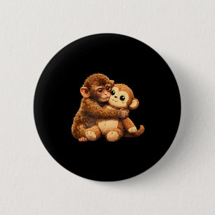 Chapa Redonda De 5 Cm Amante del mono kawaii bebé mono lindo golpe abraz