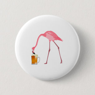 Chapa Redonda De 5 Cm Amante rosado de la cerveza del flamenco