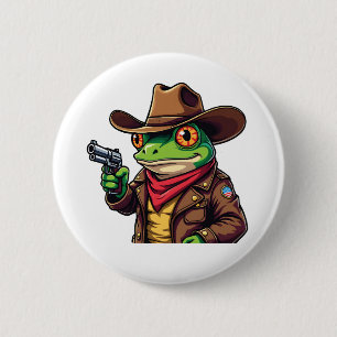 Chapa Redonda De 5 Cm Amantes de rana occidental de Kawaii Cowboy gracio