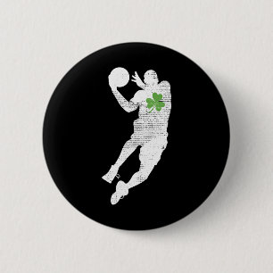 Chapa Redonda De 5 Cm Amantes del baloncesto Green Shamrock Leaf St Patr