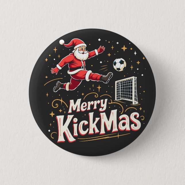Chapa Redonda De 5 Cm Amantes del fútbol de Papá Noel y Feliz Kickmas (Anverso)